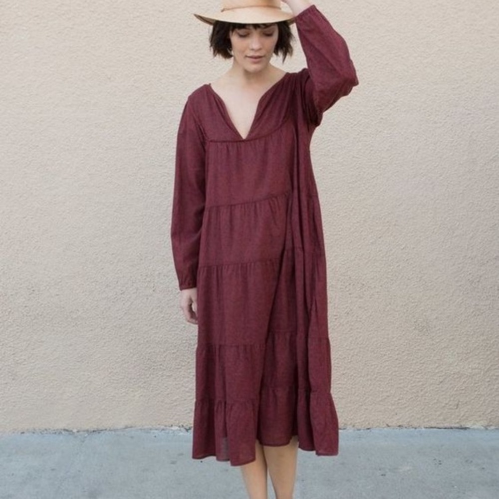 LACAUSA Savannah Burgundy Midi Dress (Medium)